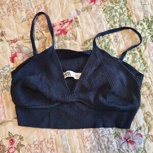 ZARA Navy Ribbed Bralette, Size M